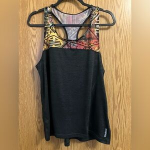 Reebok Women's Dark Gray Racer Back‎ Tribal Tank Women’s Large Speedwick